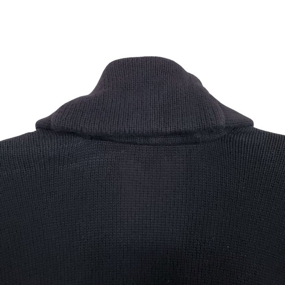 Chaps Womens Size L Cardigan Cotton Sweater Shawl Collar Gold Buttons Crest Navy - Picture 11 of 12